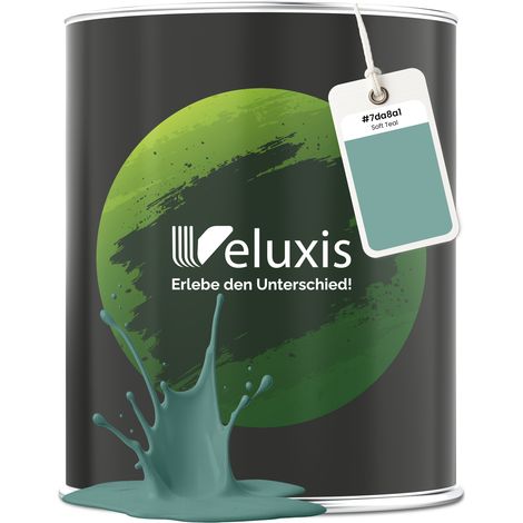 Wandfarbe Grün Türkis Petrol Matt Innenfarbe – Deckkraft Klasse 1, VOC-frei, Ohne Grundierung, Tropfarm – Wohnzimmer & Schlafzimmer – 1L – Veluxis (Soft Teal)