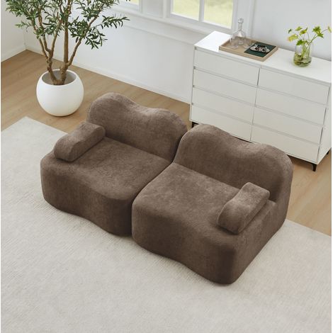 Canapé modulare in velluto marrone, design ondulato, senza montaggio, configurazione flessibile 2-4 posti (1/5)