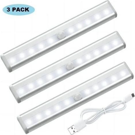 Lampe LED Rechargeable USB - Détecteur de Mouvement - Base Magnétique - Blanc - Lot de 3 (1/3)