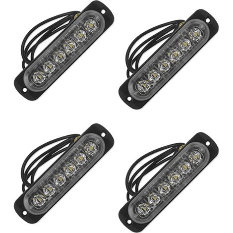 4 x 12V - 24V 6 LED Lampeggiante di Emergenza per Auto Veicolo Strobo Lampeggiante Bianco