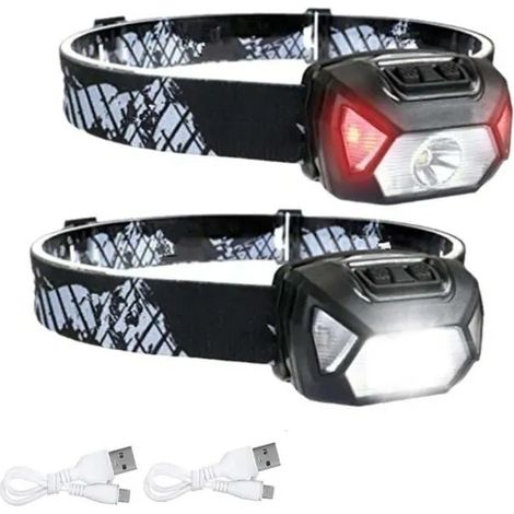 2 pièces - Lampe frontale LED rechargeable par USB, 6 modes d'éclairage IPX4 adaptée au cyclisme, au camping, à la randonnée (1/5)