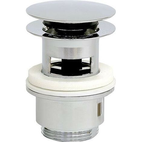 Bonde de vidage "Klicker" chromée avec trou trop-plein et grand bouchon diam. 65mm x 1 1/4" x 60 mm