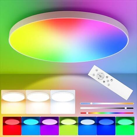 QORVA-Plafonnier LED OUILA à intensité variable 24 W RGB à changement de couleur avec télécommande 3000K-6500K 2400LM RGB+CCT, panneau LED rond pour salon, chambre, salle de bain, chambre d'enfant Ø28