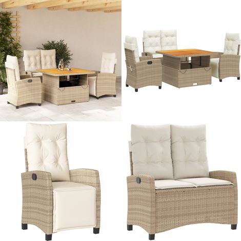 4-tlg. Garten-Essgruppe mit Kissen Beige Poly Rattan - Gartenbank - Gartentisch (1/5)