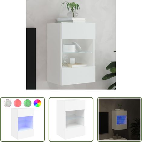vidaXL Meuble LED - Meuble TV mural avec lumières LED blanc 40x30x60,5 cm (1/5)