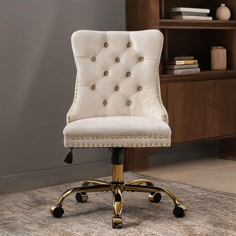 Chaise de bureau beige en velours 63 x 50 x 98 cm (1/5)