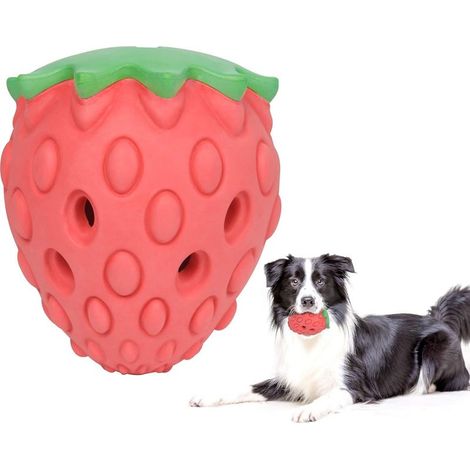 Jouet à mâcher durable pour chien, distributeur de friandises à la fraise, jouet en caoutchouc, peut nettoyer les dents des chiens de grande, moyenne et petite taille. (1/5)