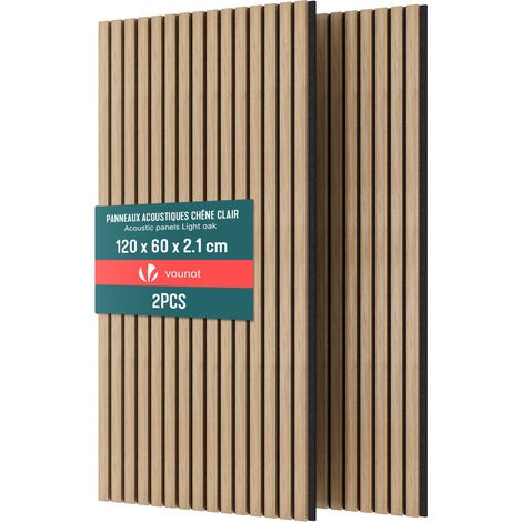 VOUNOT 2 Pack Acoustic Panels 120x60cm MDF Slat Wall Panels, Light Oak