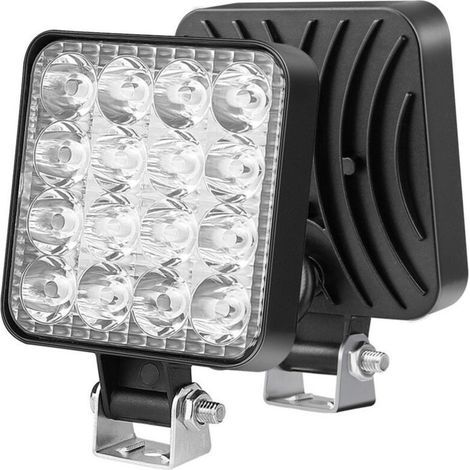 4 Pcs Carré phare de travail led, 3.3 pouces mini 48W 12V lampe, projecteurs lumière feux pour offroad Voiture camions SUV 4x4 tracteur, feu antibrouillard (1/4)