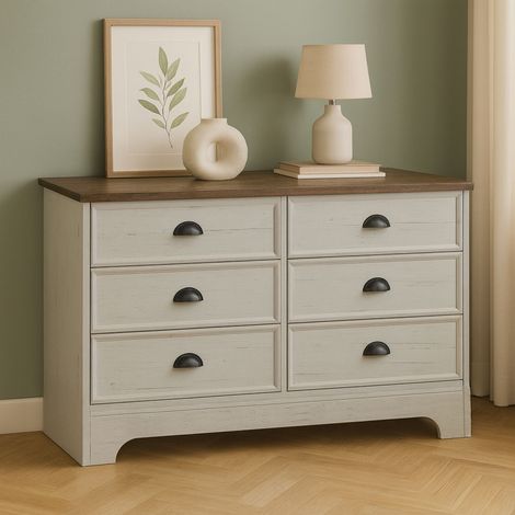 Comò con 6 cassetti, bianco e effetto legno 120 cm VALLA