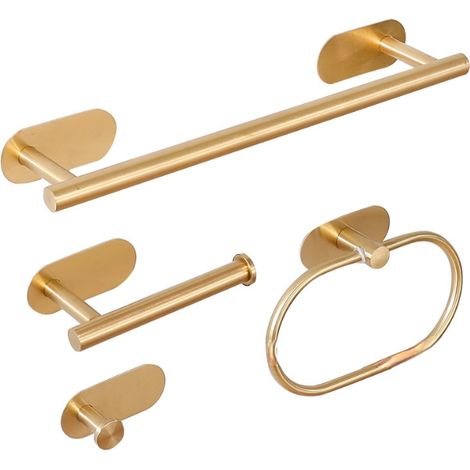 Barres porte-serviettes autocollantes dorées en acier inoxydable 304 lot de 4