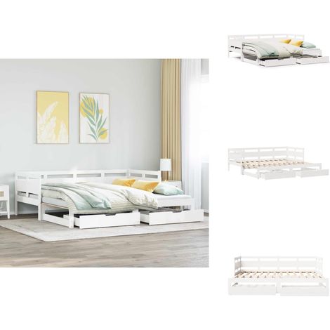 Lit de jour avec gigogne et tiroirs sans matelas blanc 80x200cm - Lit De Jour Avec Lit Gigogne - Lits De Jour Avec Lits Gigognes - Canapé-lit - Lit De Jour (1/5)