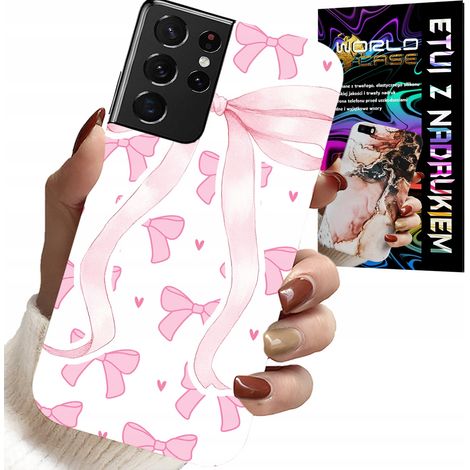 Custodia per Samsung Galaxy S21 Ultra - custodia con nastri rosa e motivi alla moda (1/5)