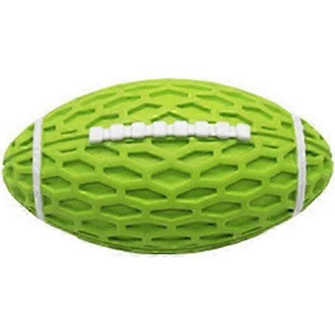 Balle à mâcher interactive en caoutchouc souple et résistant aux morsures pour chien, en forme de ballon de football couineur, idéale pour l'intérieur et l'extérieur. Petite, verte. (1/5)