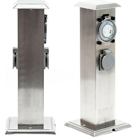 Colonne d’énergie avec 2 prises extérieures minuterie acier affiné ip44