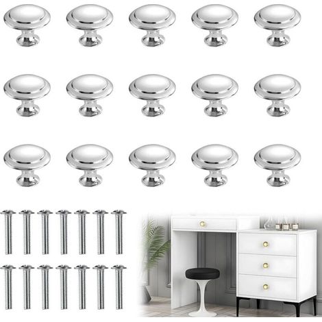 10 Poignées Rondes Meuble 30mm Argentées avec Vis, Boutons Tiroir Cuisine Armoire Salle de Bain Porte (1/5)