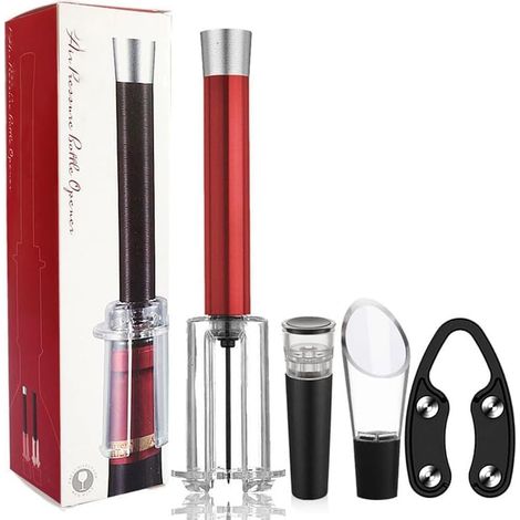 Set de tire-bouchons, à pompe, tire-bouchon pour vin rouge, en alliage d'aluminium, lot de 4 pièces, coffret cadeau d'accessoires pour le vin (1/5)