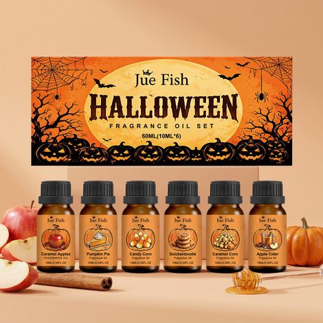 Ätherisches Duftöl-Set für Halloween – Erfrischt die Raumluft, langanhaltender Duft, perfekt für Partys und Feiertage (60 ml x 10 ml x 6) -- DE (1/5)