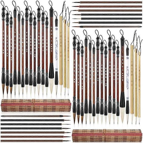 Ensemble de 48 pinceaux de calligraphie chinoise, pinceaux aquarelle en vrac avec étui en bambou pour l'écriture et la peinture (1/5)