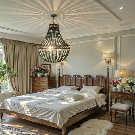 Blau Boho Natürlich HolzPerlen Pendelleuchte Vintage Rustikale Led Hängende Lampe E27 Loft französische Landschaft Kronleuchter Deckenbeleuchtung für Schlafzimmer Küche Insel (1/5)