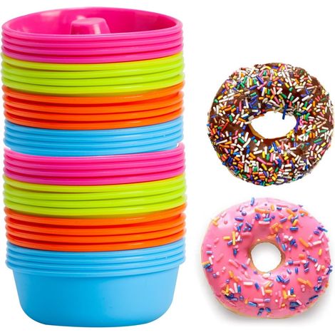 JSSEVN-24 Moldes para donuts, moldes de silicona para donuts, moldes reutilizables para muffins, moldes para pasteles, moldes para hornear pasteles (1/2)