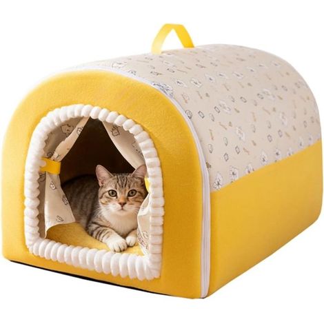 Panier pour Chat Couvert (604540cm) Maison Douce et Lavable - Lit Fermé pour Chats et Chiots, Intérieur,Extérieur Hiver-XL (1/5)
