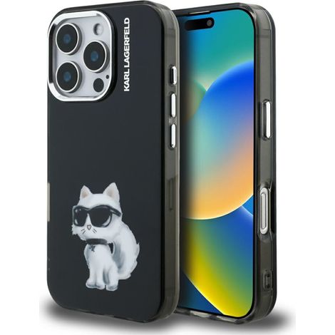 Karl Lagerfeld IML Aquarelle Choupette & Logo Hülle für iPhone 16 Pro Max Schwarz (1/5)