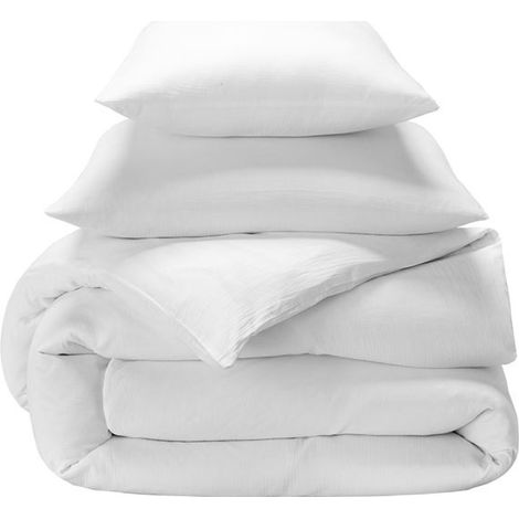 Parure de lit 240 x 220 cm en gaze de coton + 2 taies - Angelia Blanc (1/5)