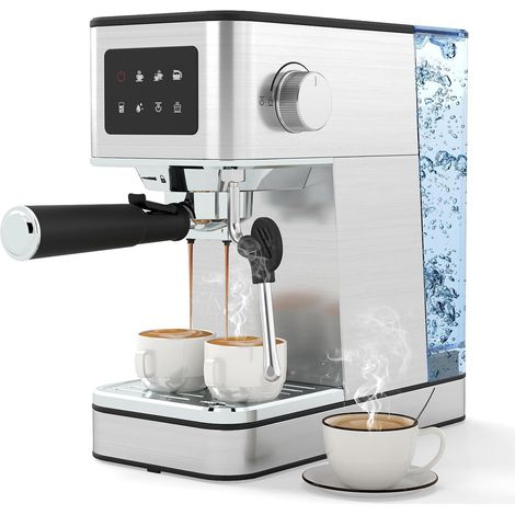 Costway – Machine à café à grain 20 bars – Écran tactile – Buse vapeur 360° – Réservoir 1,7 L – Acier inoxydable – Compacte 1200W