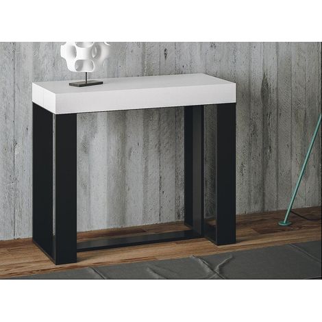 Console extensible frêne blanc et pieds métal anthracite 14 personnes 40 à 300 cm Fonja (1/5)