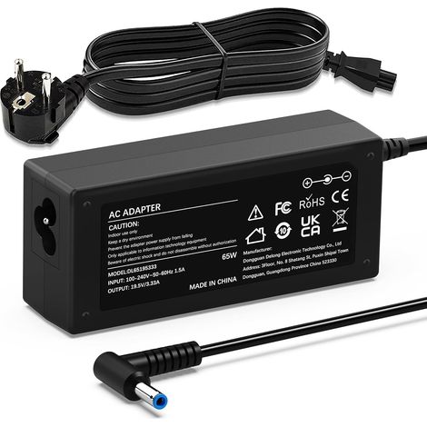 65W Chargeur Ordinateur Portable Compatible avec HP Elitebook 840 850 Probook 430 440 450 Pavilion x360 11 13 15 Envy Stream 11 13 14 HP 250 255 G5 G6 G7 741727-001 Alimentation 19,5V 3,33A Adaptateur (1/5)