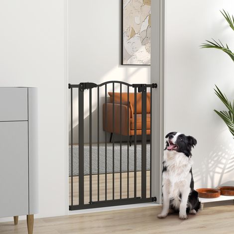 Barrière de sécurité extensible pour chien (74–80 cm), fermeture automatique, fixation par pince, sans perçage, noire (1/5)
