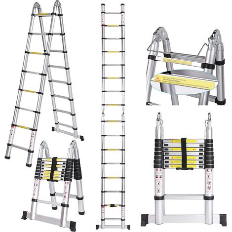 Scala telescopica da 5 m, in alluminio di alta qualità, portata fino a 150 kg (5 m, 2,5 + 2,5) (1/4)