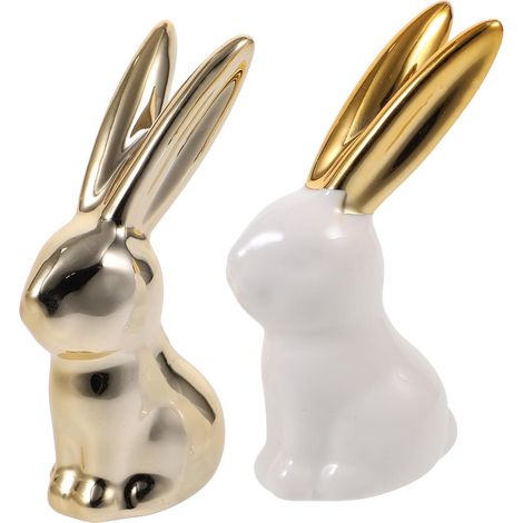 2 Stück Keramik Hasenfiguren mit stabilem Boden Kleine