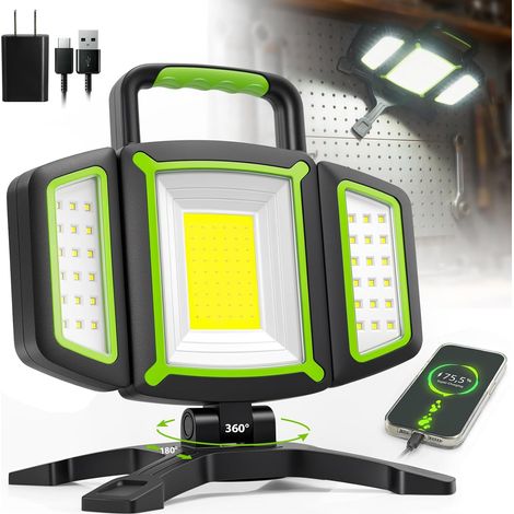 Projecteur LED Rechargeable 3000LM - Lampe Chantier 4400mAh, Rotation 360°Base Magnétique, Pliable, IP65 Étanche, Projecteur LED Chantier pour Atelier, Camion (1/5)