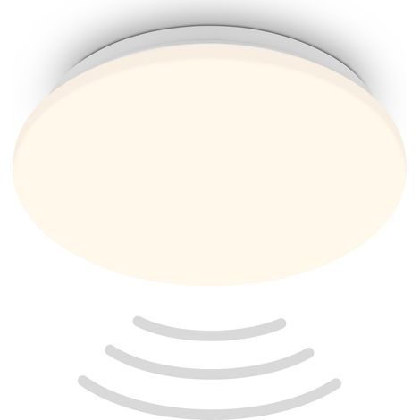 Plafonnier LED avec détecteur de mouvement, lumière blanche chaude, capteur crépusculaire, lampe LED, plafonnier, lampe de salon, lampe de cuisine, éclairage de plafond, 27 x 6 cm, blanc (1/5)