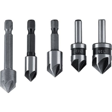 [Ensemble de Forets à Chanfreiner] [Kit Professionnel] [HSS 5Pcs] [5 Gouges: Bois & PVC] (1/5)