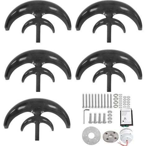 Éolienne 5 pales 400W 24V, kit générateur de vent noir type lanterne, équipement industriel pour énergie renouvelable, production électrique domestique et professionnelle. (1/5)