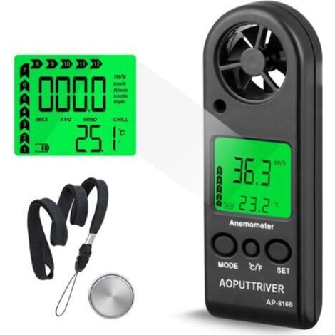 Digitales LCD-Anemometer mit Hintergrundbeleuchtung für Windsurfen, Segeln, Angeln usw. - Crezuo