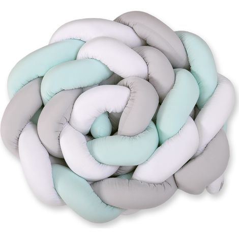 Protector de cuna trenzado XXL - blanco-gris-menta (1/5)