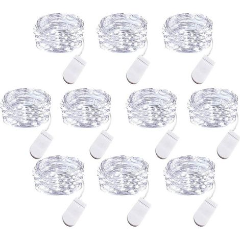 Lot de 10 Guirlandes Lumineuses LED à Piles, 1m Fil de Cuivre 10 Ampoules LED pour Chambre Maison Fête Mariage Festival Concert Décoration (1/5)