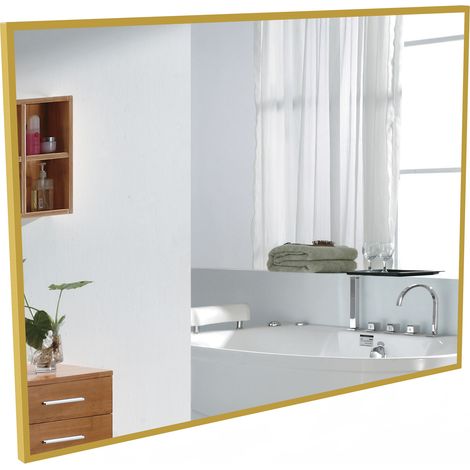 Acezanble – Miroir simple de salle de bain 70x50cm – Cadre en aluminium or mat – Accrochage horizontal/vertical – Anti-corrosion et anti-empreinte