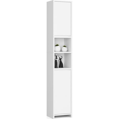 Akord – Colonne de salle de bain blanche 32 cm – 2 portes battantes – 4 étagères – Panneau stratifié – Hauteur 180 cm – Profondeur 28 cm