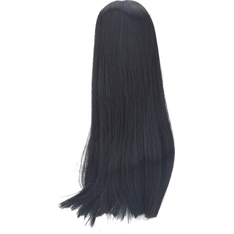 Perruque en Fibre Résistante à la Chaleur pour Poupée 8-9 Pouces, Cheveux Noirs Lisses Remplacement Tête 1/3 DIY