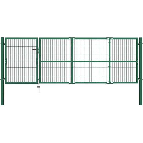 vidaXL Portail de jardin avec poteaux 350 x 100 cm, acier vert (1/5)