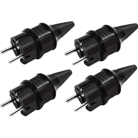 Fiches de Rechange Prises [4 Pack], 4 X Fiches Electrique de Contact de Mise à la Terre en Caoutchouc (250V/16A), IP44 Étanche Prises D'alimentation,Noir (1/4)