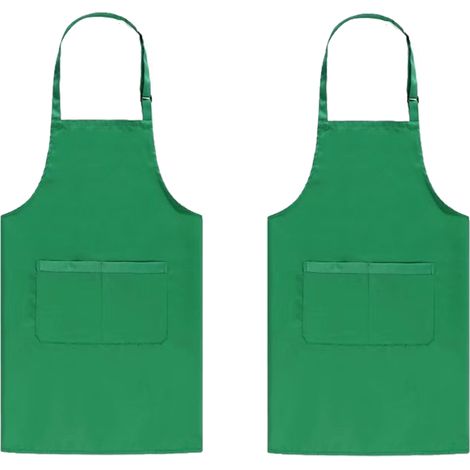 Lot de 2 tabliers de cuisine ajustables, imperméables et à 2 poches, pour femmes et hommes, chefs, verts. (1/5)