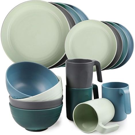 Ensemble de vaisselle en plastique complet, plaques, bols, tasses, adaptés à enfants et adultes sont applicables, peuvent être réutilisés (1/5)