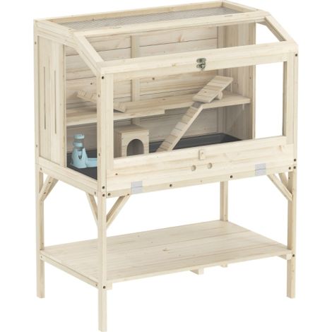 Hamsterkäfig, 2 Ebenen, Kleintierkäfig mit Aufbewahrungsfach, Zubehör, 84 x 53 x 110 cm, Naturholz
On-Site