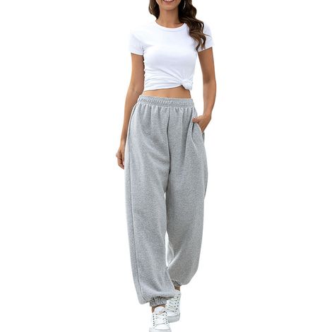 Pantalon Femme Gris Taille Élastique Molletonné Sport Loisir Maison Taille M (1/5)